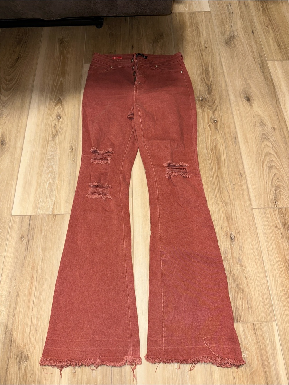 Hot Kiss Rust Flare Distressed Jeans